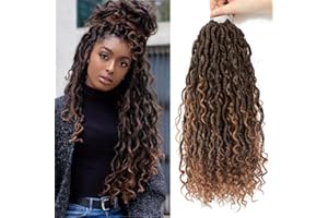 SOKU 5 Packs/Lot 45cm Ombre Brun Rivière Faux Locs Ondulés avec Extrémités Bouclées Crochet Cheveux Synthétique Crochet Tresses Dreadlocks Africain Twist Tresse 24 Brins/Pack