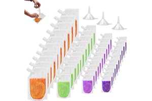 PMELCXD Bolsas para Bebidas, 40 Piezas Bolsas de Jugos con3 Embudo, Bolsas para batidos y yogur (250 ml, 350ml,420 ml, 500 ml)
