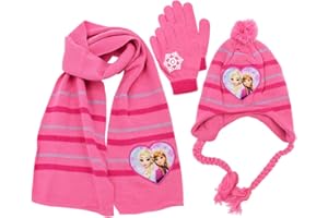 FISAPBXC Gefrroren Winter Kindermütze Handschuhe Schal Set, Frrozen Beanie Mütze und Handschuhe Set Wintermütze Kleinkinder Wintermütze mit Bommel Strickmütze Mädchen Jungen Warme Strickmütze für 2-7Jahren