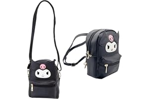 WKxinxuan Mochila Kuromi Kawaii Accesorio Kuromi Cuero PU para Bolsas de Plástico Kurom Bolsa Sanrio para Niñas con Pequeña Bolsas Kuromis Linda