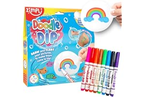 Zimpli Kids Doodle N Dip, dibuja y Flota Tus imágenes y agrégalas como Tatuajes temporales, 8 marcadores mágicos y Paleta de imágenes, bolígrafos mágicos para Pintar con Agua