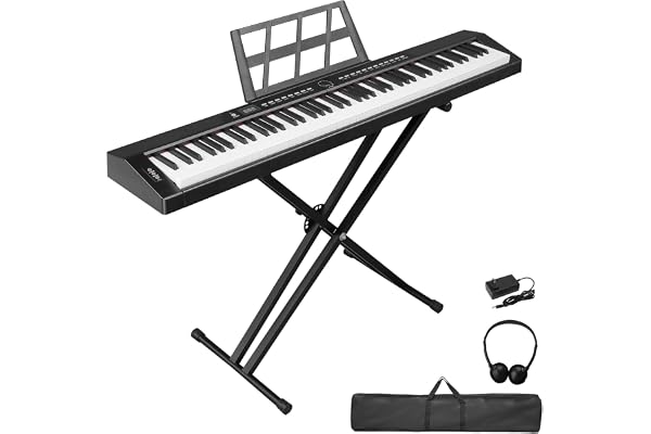 LEADZM Piano Numérique Semi-Marteau 88 Touches, Clavier Électronique avec Stéréo, Bluetooth MIDI, Pupitre de Partition, Pédale de Sustain, Écouteurs, Sac de Piano (Noir, +Support)