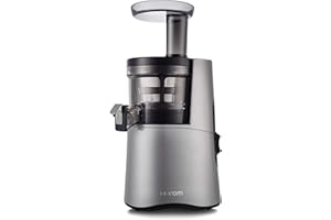 ‎HUROM HUROM | Slow Juicer | Entsafter für Kaltes Pressen | H-AA | Eismaschine | Leises System | Halbtransparenter Trichter | 500ml | 150 Watt | BPA-Frei | Dunkelsilber