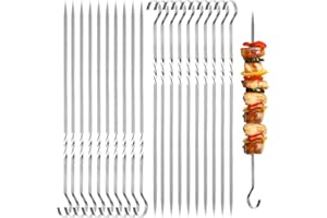 Luxoraiova 20 Stück BBQ Grillspieße Edelstahl, 30CM Grill Kabob Spieße, Schaschlikspieße Edelstahl, Extra Stark, Grillzubehör, Fleischspieße, kebab spieße für Lagerfeuer oder eine Grillschale