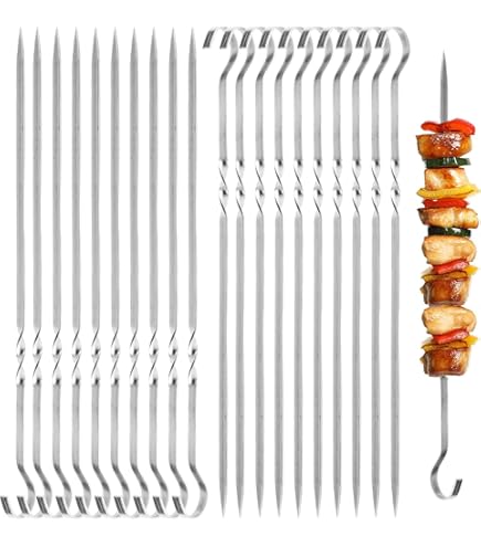 Mino Plus Kebab spiesen, 30 stuks, 40 cm, kebab spiesen, roestvrij staal, herbruikbare sjasliekspiesen, BBQ grillspies voor barbecuefeestjes buiten en in de tuin (A