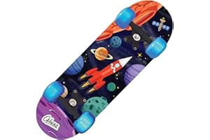 OzBozz SPACE SKATEBOARD WITH FLASHING WHEELS- 17 INCH-Wheels Light Up When Moving, Assorted Designs and Colours