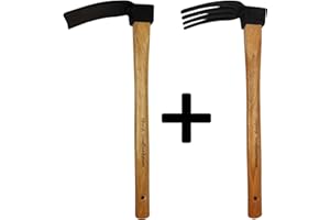 Xforst Garten Werkzeugset aus Zwei Gartenhacken. Hacke mit geradem Blatt + Hacke mit 4 Zinken. Mit Griff aus Hickory-Holz und Kopf aus geschmiedetem Stahl.