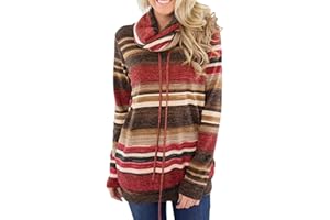 Yuson Girl Camiseta Manga Larga Mujer Casual Sudadera Mujer Rayas Túnica Suelto Jersey Suéter Pullover Tops Cordón Sudadera para Primavera Otoño Invierno