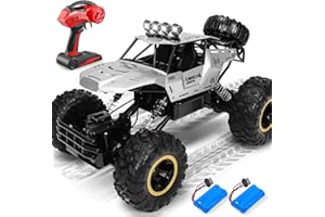 Jiakora Coche teledirigido Grande 1:12, 2,4 GHz RC Coche para niños, Monster Truck teledirigido, Buggy de aleación 4WD con luz LED, 2 baterías, RC Cars Juguetes Regalos para niños a Partir de 3 años