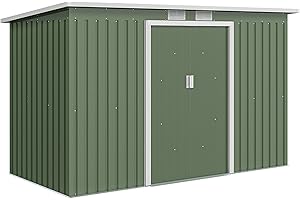 Outsunny Abri de Jardin en Acier galvanisé XXL 3,6 m² avec kit de Fondation 280 x 130 x 172 cm, cabane de Jardin cabanon Rangement Outils avec Portes coulissantes verrouillables aérations, Vert Clair