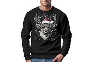 MoonWorks® Sweatshirt Herren Weihnachtspullover Rentier Hirsch mit Weihnachtsmütze Schriftzug Merry Christmas Xmas