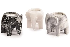 BRITISH FOSSILS Marble Elephant Tea Light Candle Holder Collection - Monochrome Collection