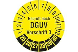 LABELIDENT Mehrjahresprüfplaketten 2025-2030 - Geprüft nach DGUV Vorschrift 3 - Ø 30 mm, 1.000 widerstandsfähige Prüfplaketten auf Rolle, Polyethylen, gelb, selbstklebend