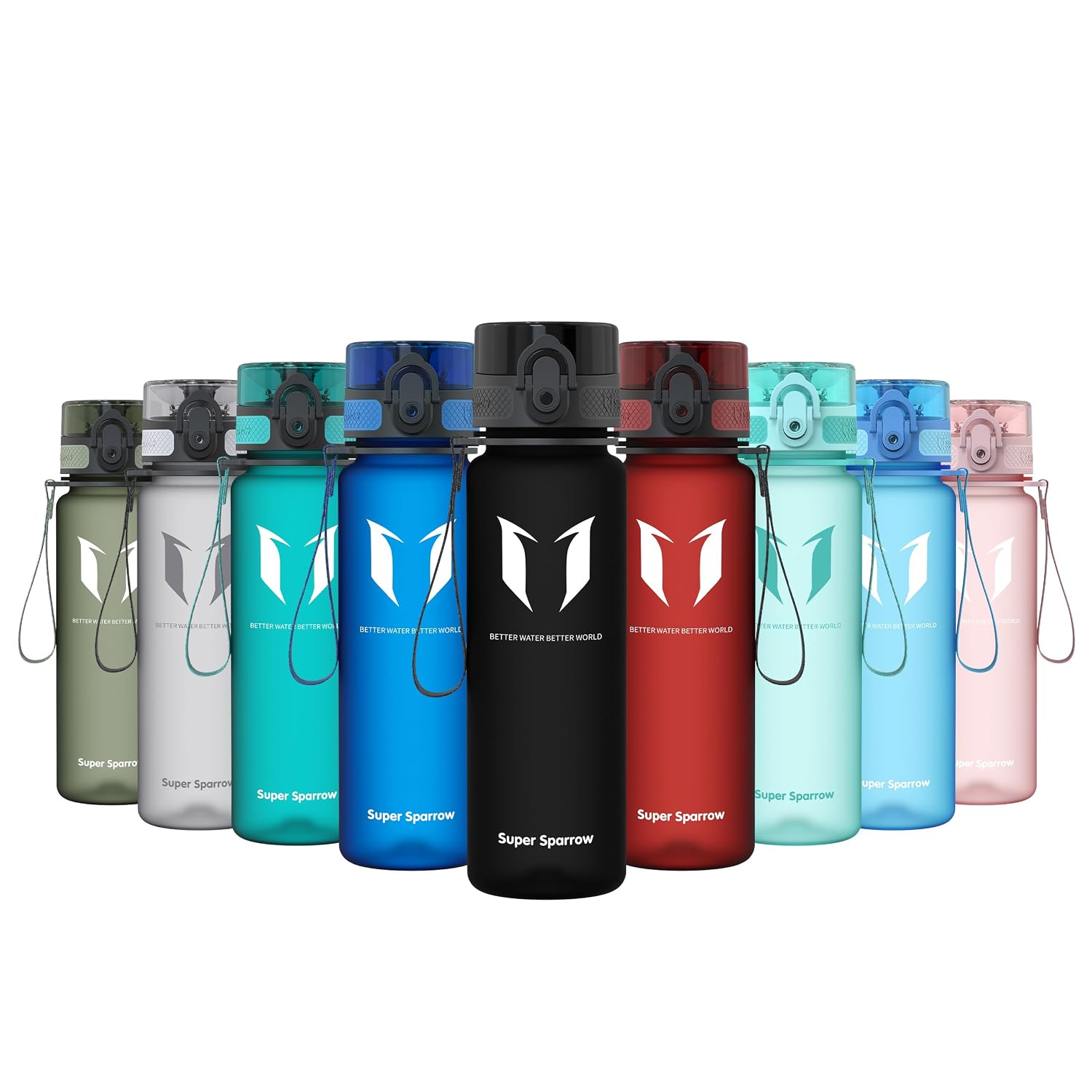 Sparrow Borraccia Sportiva 500ml/750ml/1L - Senza BPA - Tritan Bottiglia | Plastica Borraccia Acqua, Anti Perdita, Leggera, Lavastoviglie, Flip Top, Scuola, Palestra, Ufficio, Trekking, Ciclismo