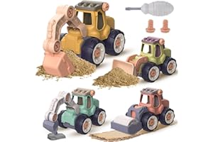 Prmape 5 Stück Baufahrzeuge Spielzeug, 4pcs Spielzeug Auto Bagger Spielzeug mit Schraubendreher, Baby Spielzeugauto Set für Kinder von 1-5 Jahren