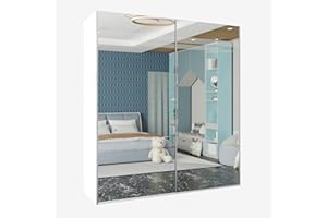 MN Furniture Double Full Mirror Slidng Wardrobe 150cm 200cm 250cm (White, 150cm)
