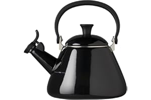 Le Creuset Kone 40101021400000 czajnik z gwizdkiem, nadaje się do wszystkich rodzajów kuchenek, w tym kuchenek indukcyjnych i żeliwa, stal emaliowana, pojemność 1,6 l, czarny