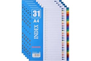 ROSSHINE 1-31 Part File Dividers A4, 【5Pack】Plastic A4 Folder Dividers for Ring Binders with11-Holes & Content List, Multi-Colour Index Dividers for Lever Arch Files Ideal for Office School