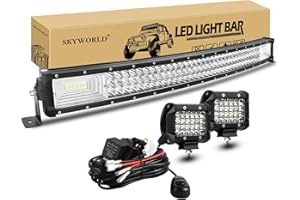 SKYWORLD Barre Led Incurvé 80 cm 405W Rampe a led avec 2pcs 10 cm 60W Spot Phare de travail et faisceau de câblage kit pour 4x4 Offroad Voiture Véhicule Camion Tracteur Quad Bateau