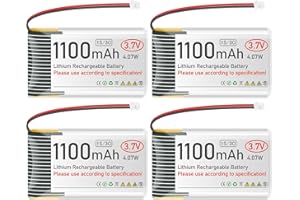 FEYIO 4 PCS 3.7V 1100mAh LiPo Battery Rechargeable 1S 3C Lithium Polymer Battery with Protection Board Insulated Rubber Tape, Micro JST 1.25 Plug for Ar duino ESP32 Development Board