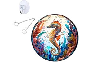 SNOWSKY Seahorse Stained Acrylic Window Hanging, Acrylic Seahorse Ocean Wall Art Decor Stained Glass Window Hanging for for Home, Coffee Bar, Housewarming Gift