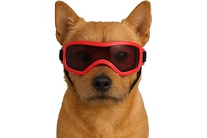 Fohuanky Occhiali da sole per cani per razze piccole e medie, regolabili, con protezione UV, per viaggi, escursioni, divertimento all'aperto (rosso, S)