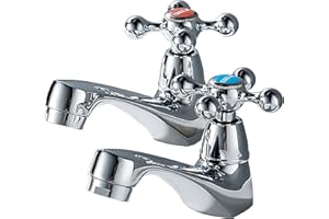 BELZ Basin Taps Pair – Victorian Traditional Twin Bathroom Sink Taps with Cross Lever, Chrome Brass, Hot and Cold Separate 2‑Hole Vanity Taps G1/2’’