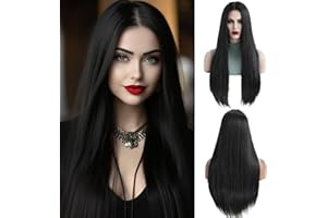 ‎OUFEI OUFEI Lange Gerade Schwarze Perücken für Frauen Synthetisches Haar Hitzebeständige Perücke für Tägliche Halloween Party Cosplay Verwendung