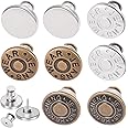 8 Sets Button Pins for Jeans, Jean Button Pins for Loose Jeans, No Sew and No Tools Instant Replacement Snap Tack Pant Button, Ceryvop Reusable and Adjustable Metal Pants Button Tightener