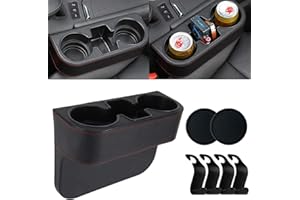 Ruucy Car Cup Holder Leather Car Drink Holders Universal Auto Seat Side Organiser Cup Holder for Car Storage for Drink Bottle, Phone(with 4 car hooks + 2 car coasters)