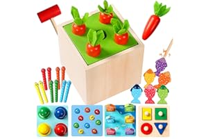 JERRYVON Juguetes Niños 1 Año Montessori 1 Año 5 en 1 Juguetes Puzzle Bebe Madera 1 2 Años Juegos de Pesca Nabos almacenaje Juegos Educativos Detalles Cumpleaños Niños Regalo Navidad Niña Niño 1 2 3 Años