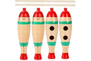 Yopay 4 Pack Guiro Instrument Fish Shaped, Latin Percussion Instrument Colorful Wooden Musical Instruments with Rhythm Sticks for Adults