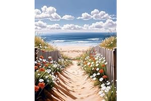 NEWENMO Beach Path Paint by Numbers for Adults,Flowers Paint by Numbers Kits,Seascape Digital Oil Painting 40x50cm,Painting by Number Canvas Kits,DIY Acrylic Pigment Drawing Paintwork for Home Decor