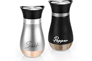 Dorblely Salière et Poivrière Set, 120ml Acier Inoxydable Poivriere, Saliere en Verre, Pots à épices, pour La Maison ou La Cuisine, Épices, Restaurant - Noir & Argent