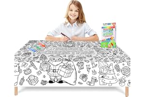 ATBEAMEN Giant Colouring Poster Table Cloth for Kids,47x71inch Christmas Colouring Posters with 18 Paint Pens Coloring Christmas Poster Drawing Paper Table Cover Wall Xmas Crafts for Kids Christmas Present