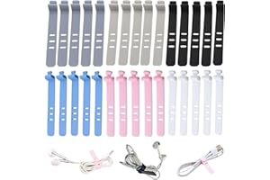 duoyif Kolorowe silikonowe opaski do zarządzania kablami, wielokrotnego użytku, silikonowe, do zarządzania kablami, na biurko, do sortowania, 30 silikonowych opasek kablowych