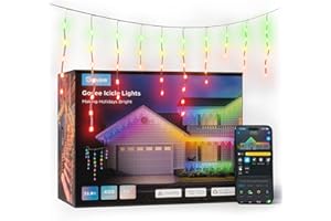 Govee Icicle Lights Rideau, 10M RGBIC Extérieur Rideau Lumineux, 400 LEDs Lumières de Noël Intelligentes avec 78+ Modes pour la Décor d'Halloween, Étanchéité IP65, Compatible avec Alexa