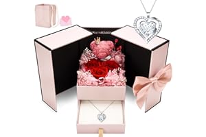 CSYY Konservierte Rosen, Ewige Rose Geschenke für Frauen Rose Reinweiße Herzförmige Halskette Handgefertigte Konservierte Rosen Schmuck Geschenkbox Geschenk für Mama Schwester Ehefrau