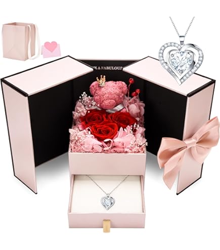 GOICC Mother's Day Eternal Preserved Rose Gifts for Mom Grandma Wife from Daughter Son Husband Eternal Flower Rose Birthday Gift Box with Necklace for Her Mummy Gift for Women on