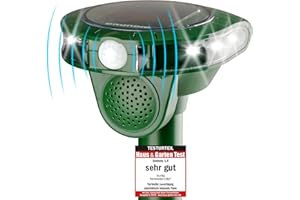 GRUNDIG Ultradźwiękowy odstraszacz zwierząt, kotów, kun, zasięg do 8 m, czujnik ruchu, odporny na warunki atmosferyczne IP44, akumulator NI-MH, częstotliwość 13-60 kHz (zielony)