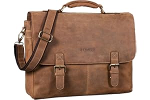 STILORD 'Dorian' Vintage Business Briefcase Leather Men with Laptop Compartment 15.6 Inch Large Shoulder Bag Trolley Attachable, Colour:Used Look - Brown