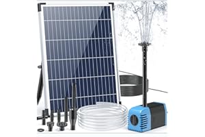 Biling Pompa solare per laghetto con filtro, 12 W, 605 l/h, fontana solare per esterni, 2 m, tubo dell'acqua, fai da te, 5 m, lunghezza del cavo, 4 ugelli, fontana solare per esterni, giardino,