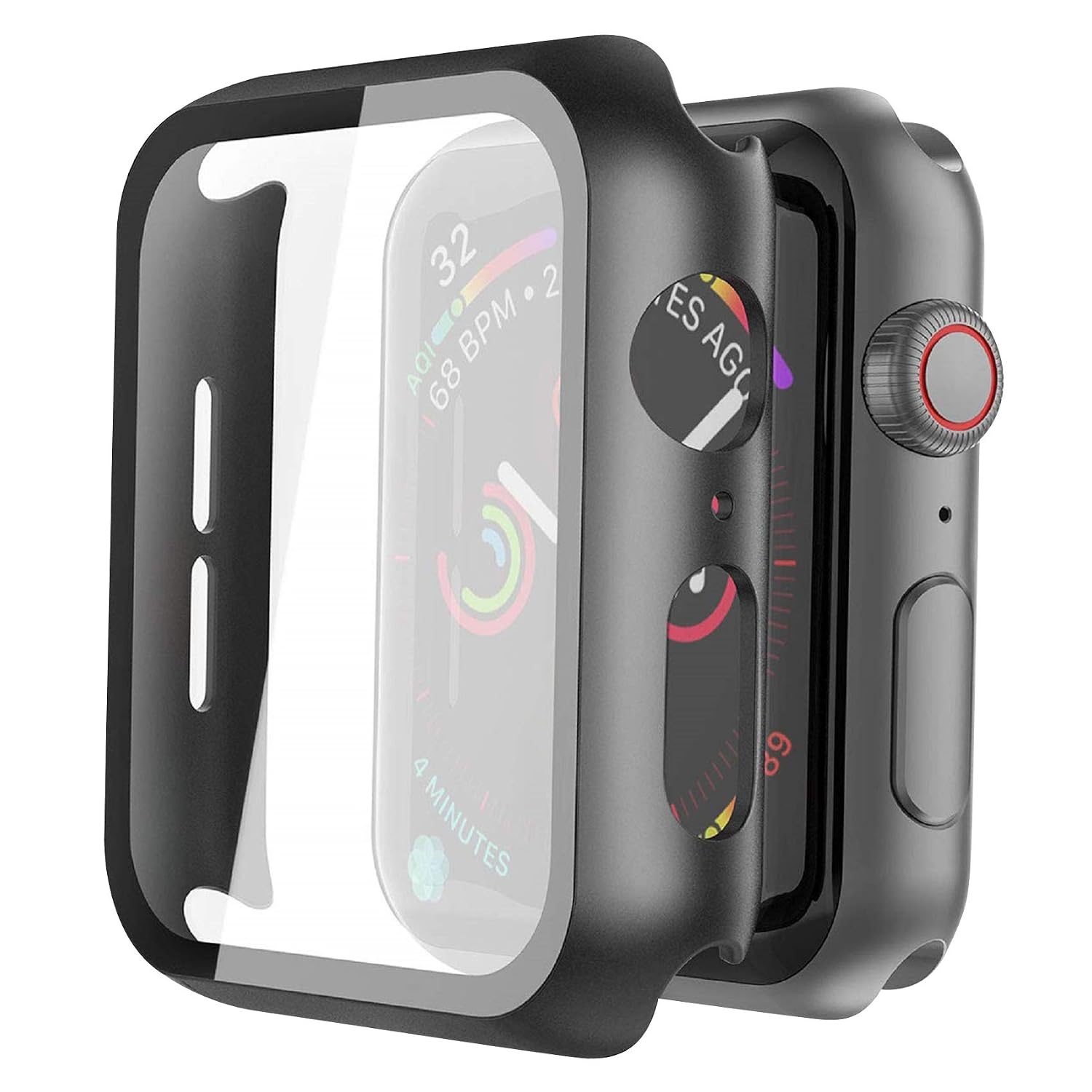 Misxi [2 Pezzi] Nero Cover Con Vetro Temperato per Apple Watch SE3/SE2/SE/Serie 6/Serie 5/Serie 4 44mm, Custodia Rigida Protezione Totale Ultra Sottile HD Clear Pellicola Protettiva Per iWatch