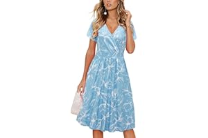 VOTEPRETTY Women's Short Sleeve V Neck Wrap Summer Dress Midi Casual Floral Sundress with Pockets