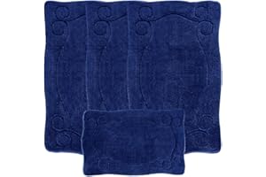 Emmahome ROMANY GYPSY WASHABLE 4PCS MAT/RUG SET, CARAVAN/MOBILE HOME MEDIUM SIZES, 75X125CM, ULTRA SOFT MICROFIBRE YARN, ELVIN (Navy)