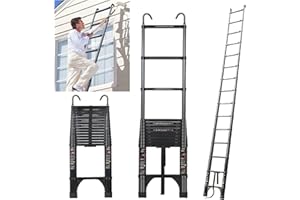 JADDUO Telescopic Ladder, 6.2 m, Aluminium Folding Ladder with Hooks, Folding Step Boards, Aluminium Multi-Purpose Ladder, 150 kg Load Capacity, Step Spacing 30 cm, Black