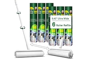 VWERERK Large Lint Rollers for Pet Hair, Floor Lint Roller with 9.45 in Giant Lint Roller Refill 360 Sheets Total, Extendable Handle Sticky Rollers for Floor, Carpet, Furniture, Clothing & Couch (White)