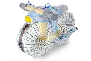 ‎DUBISTDA -WINDELTORTEN- XXL Windelmotorrad Jungen mit viel Zubehör / 67-teilig – Geschenk zur Geburt - Große Windeltorte Junge / 50cm