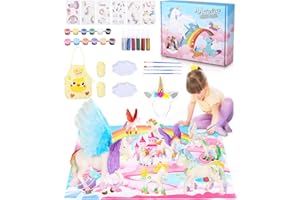 TIDEVAN 43 PCS Unicorno Giocattolo Bambina Set Pittura Unicorno Kit Set di Pittura Unicorno Fai da te con Guanti Manica Bavaglino Pittura, DIY Unicorno Creativi Regalo per Bambini 3 4 5 6 7 8 Anni