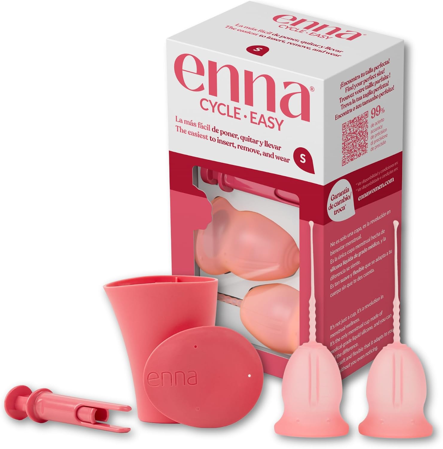 Enna Cycle Easy Copa Menstrual con Aplicador Talla S – Pack 2 Copas + Caja Esterilizadora + Aplicador | Silicona Médica | Fabricada en España | Reutilizable | Hasta 12 horas de protección.